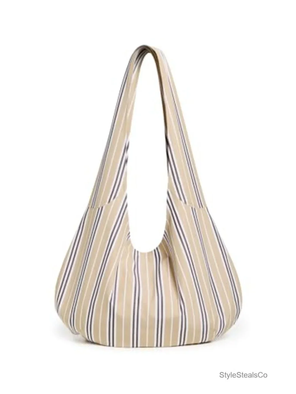 Canvas Hobo Bag with Stripe Print and Shoulder Strap